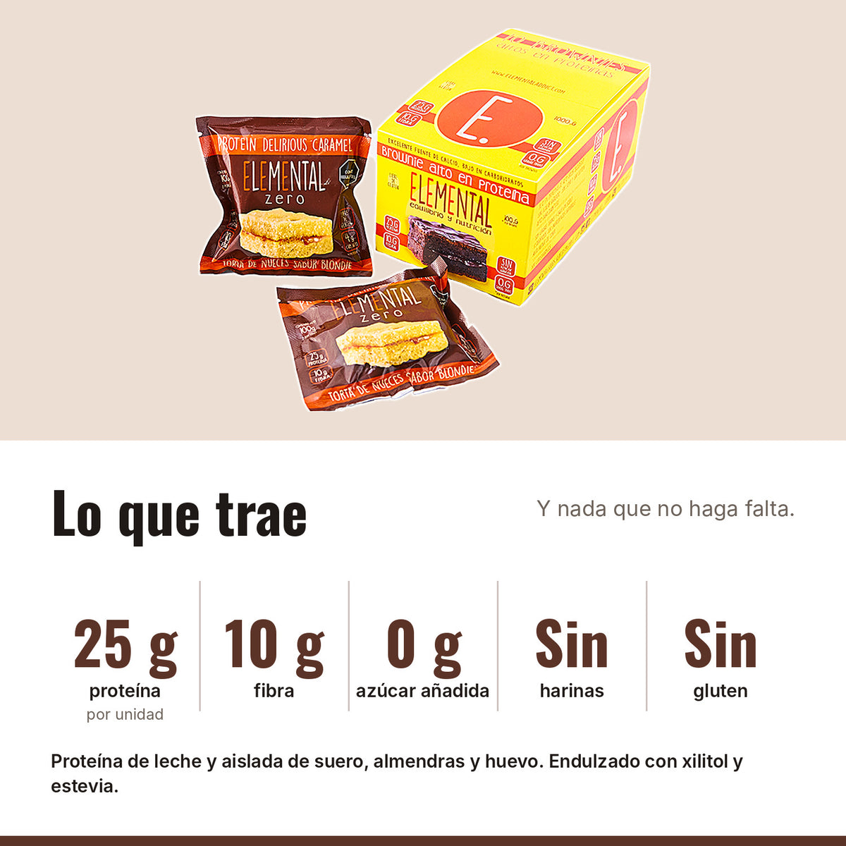Blondie Caramelo con Proteína Caja x 10: 25 g proteína, 10 g fibra, 0 g azúcar añadida, Sin harinas, Sin gluten