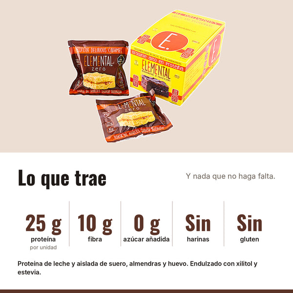 Blondie Caramelo con Proteína Caja x 10: 25 g proteína, 10 g fibra, 0 g azúcar añadida, Sin harinas, Sin gluten