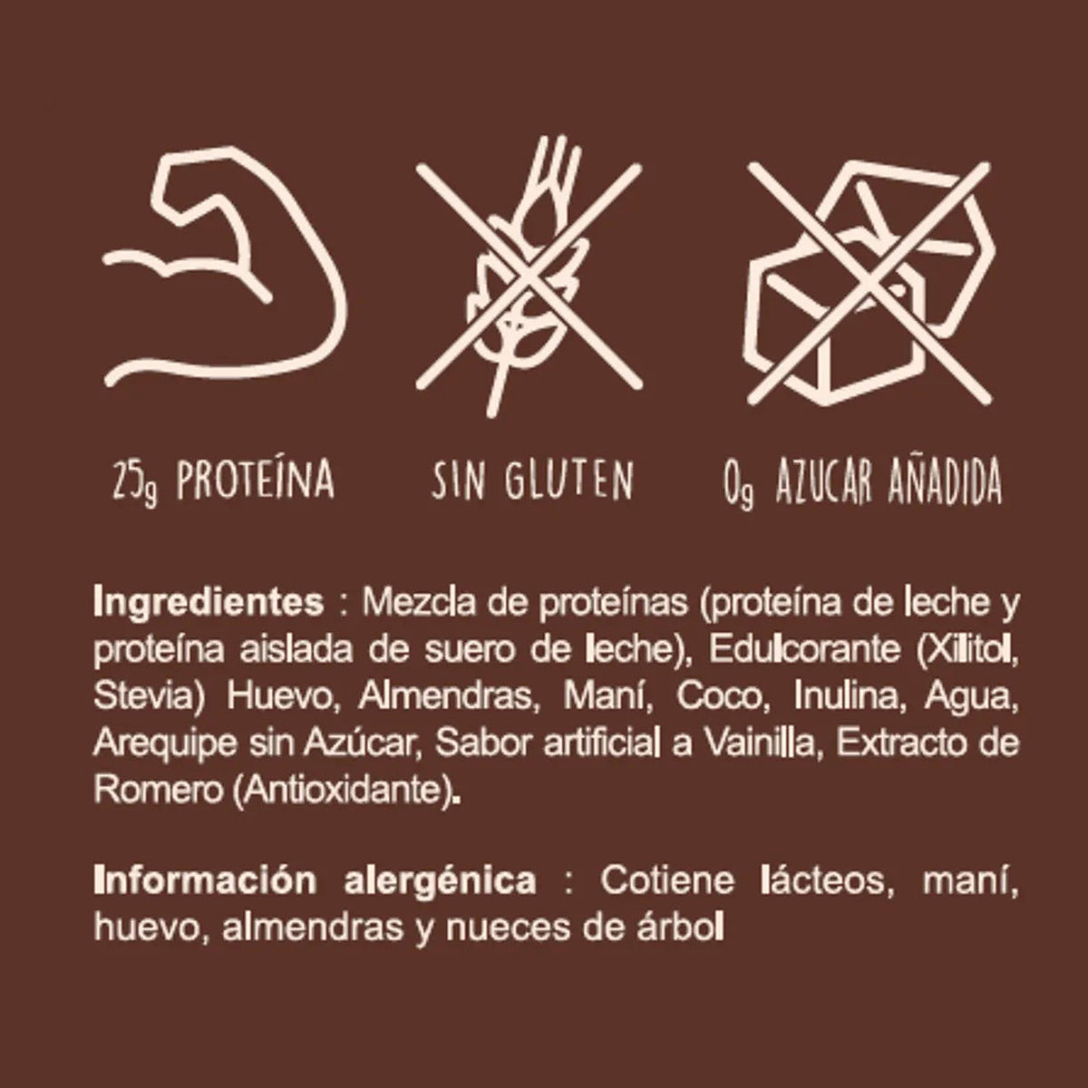 Ingredientes e información alergénica de Blondie Caramelo con Proteína Caja x 10