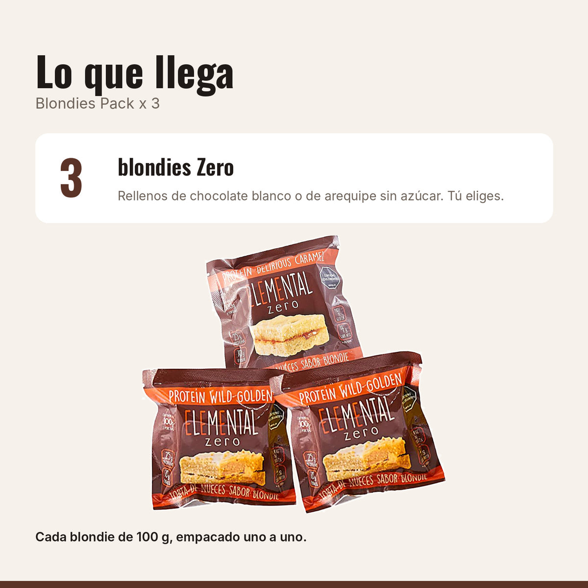 Qué incluye Blondies con Proteína Pack x 3