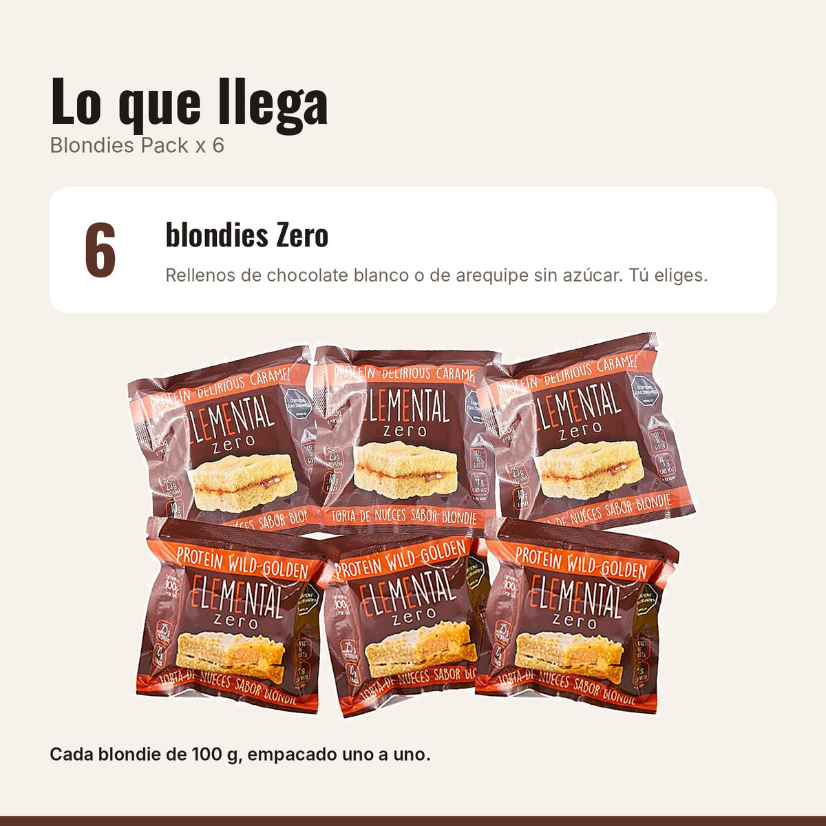 Qué incluye Blondies con Proteína Pack x 6