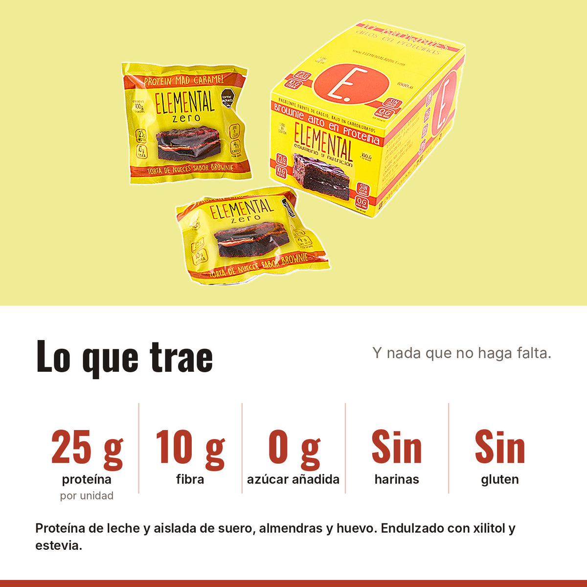 Brownie Caramelo con Proteína Caja x 10: 25 g proteína, 10 g fibra, 0 g azúcar añadida, Sin harinas, Sin gluten