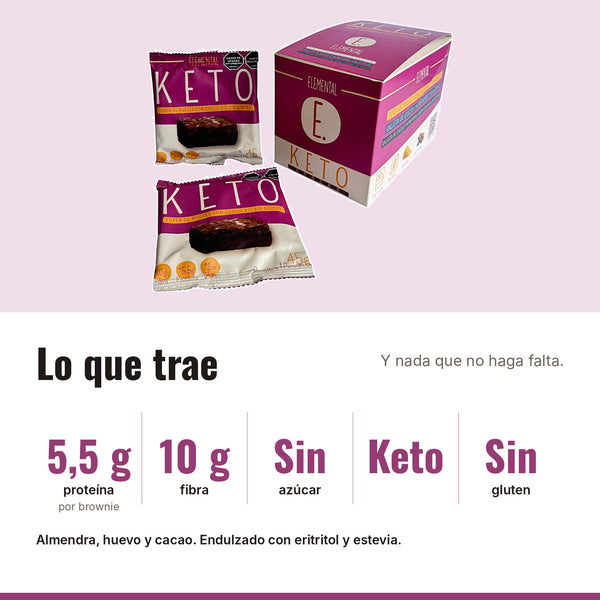 Brownie Keto x 8: 5,5 g proteína, 10 g fibra, Sin azúcar, Keto, Sin gluten
