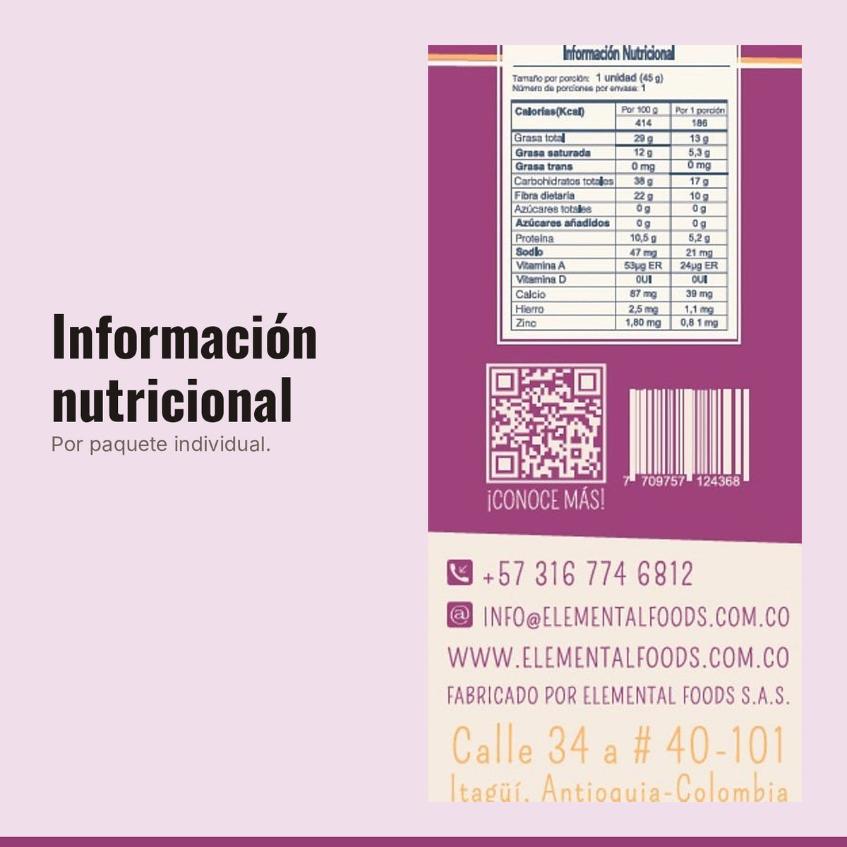 Tabla nutricional de Brownie Keto x 8