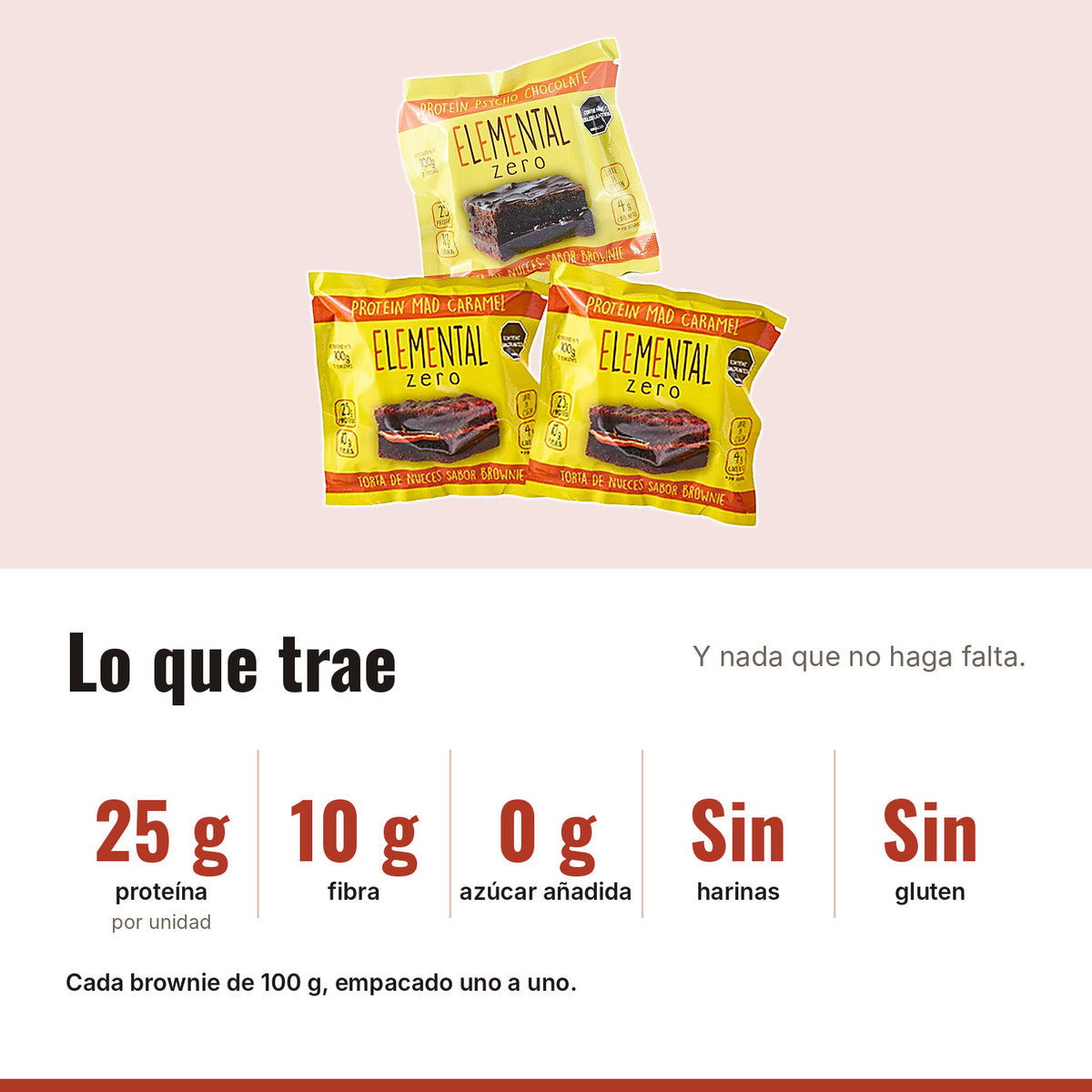 Brownies con Proteína Pack x 3: 25 g proteína, 10 g fibra, 0 g azúcar añadida, Sin harinas, Sin gluten