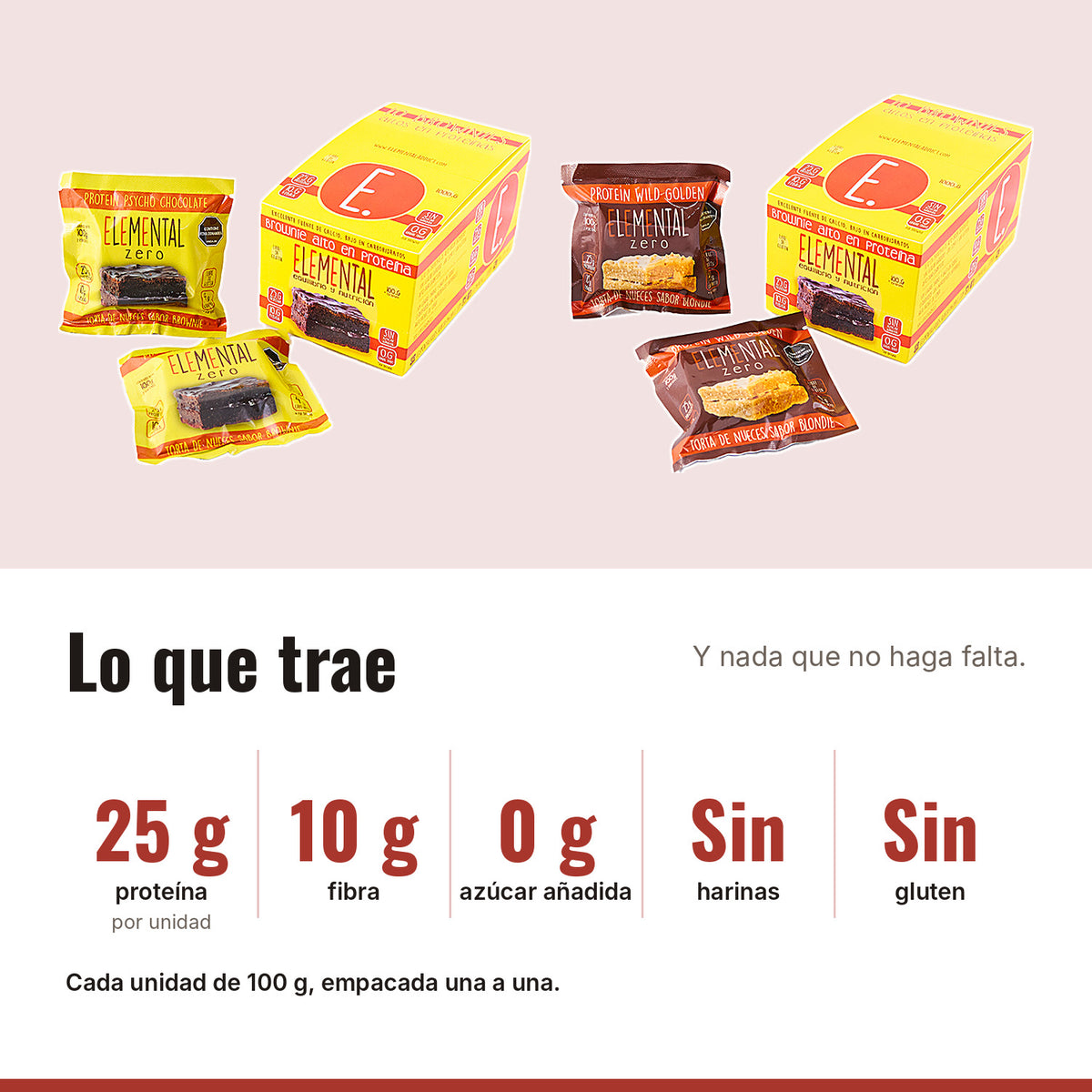 Caja Surtida Brownies y Blondies x 10: 25 g proteína, 10 g fibra, 0 g azúcar añadida, Sin harinas, Sin gluten