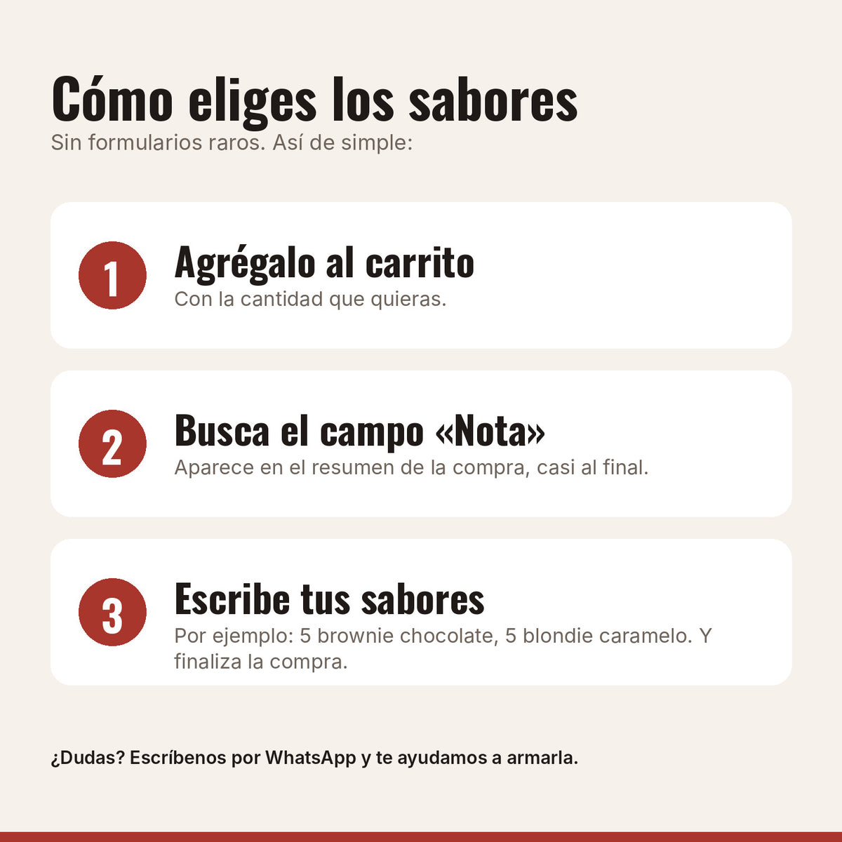 Cómo elegir los sabores de Caja Surtida Brownies y Blondies x 10 con el campo Nota