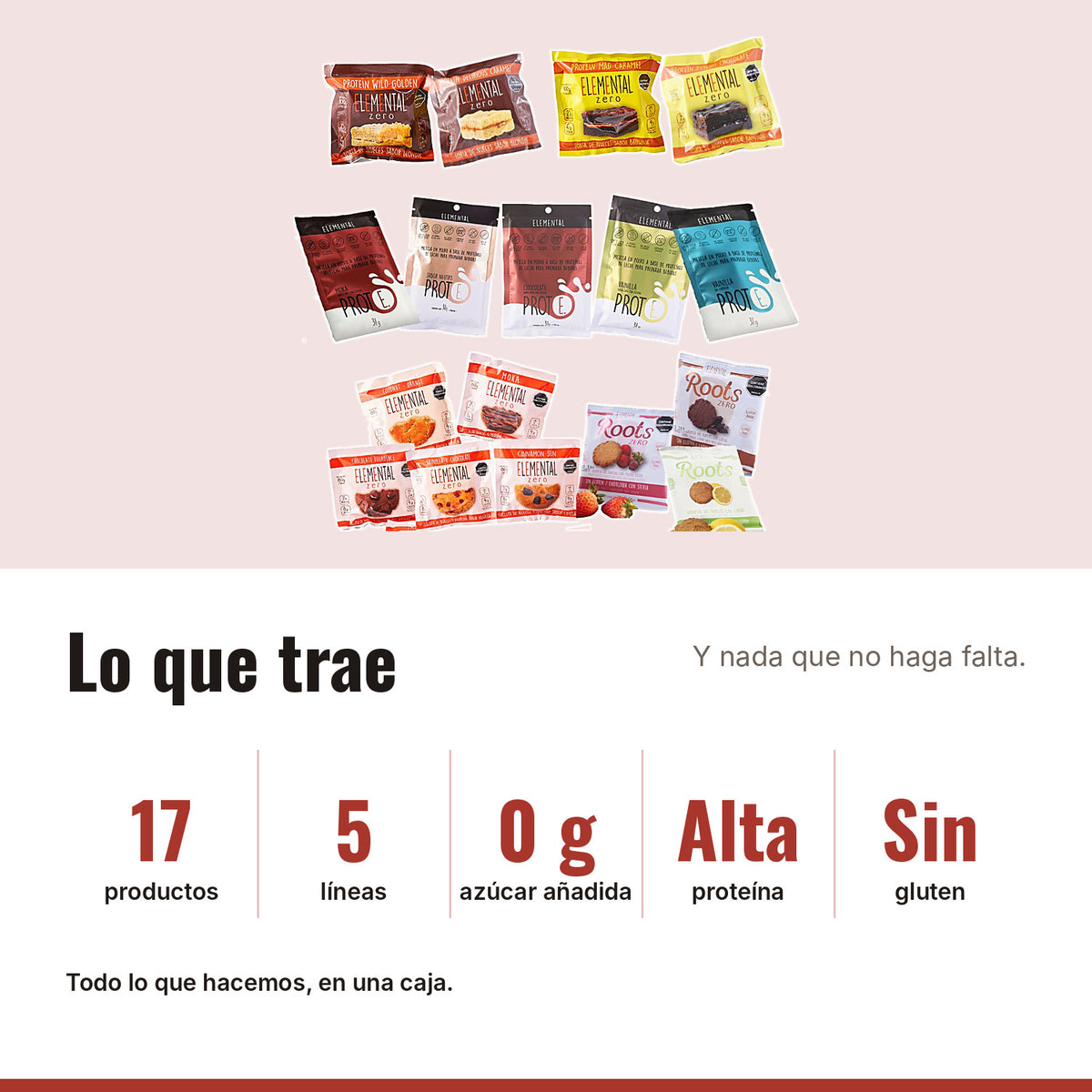 Caja Surtida: Lo Quiero Todo: 17 productos, 5 líneas, 0 g azúcar añadida, Alta proteína, Sin gluten