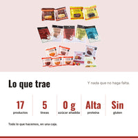 Caja Surtida: Lo Quiero Todo: 17 productos, 5 líneas, 0 g azúcar añadida, Alta proteína, Sin gluten