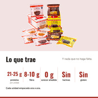 Caja x 10 Todos los Productos: 21-25 g proteína, 8-10 g fibra, 0 g azúcar añadida, Sin harinas, Sin gluten