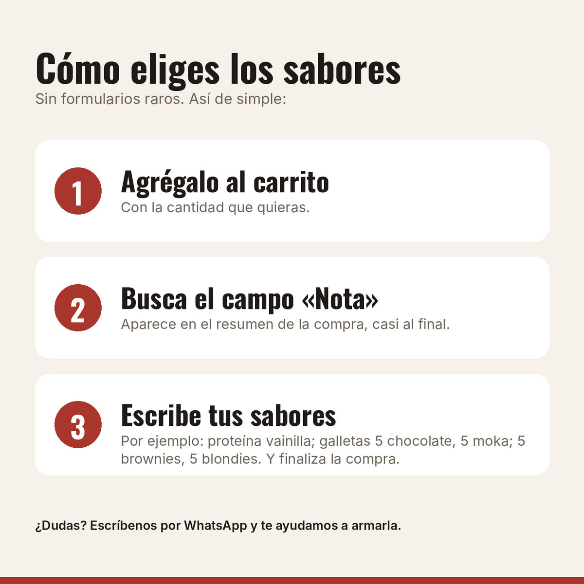 Cómo elegir los sabores de Combo Full Proteína con el campo Nota