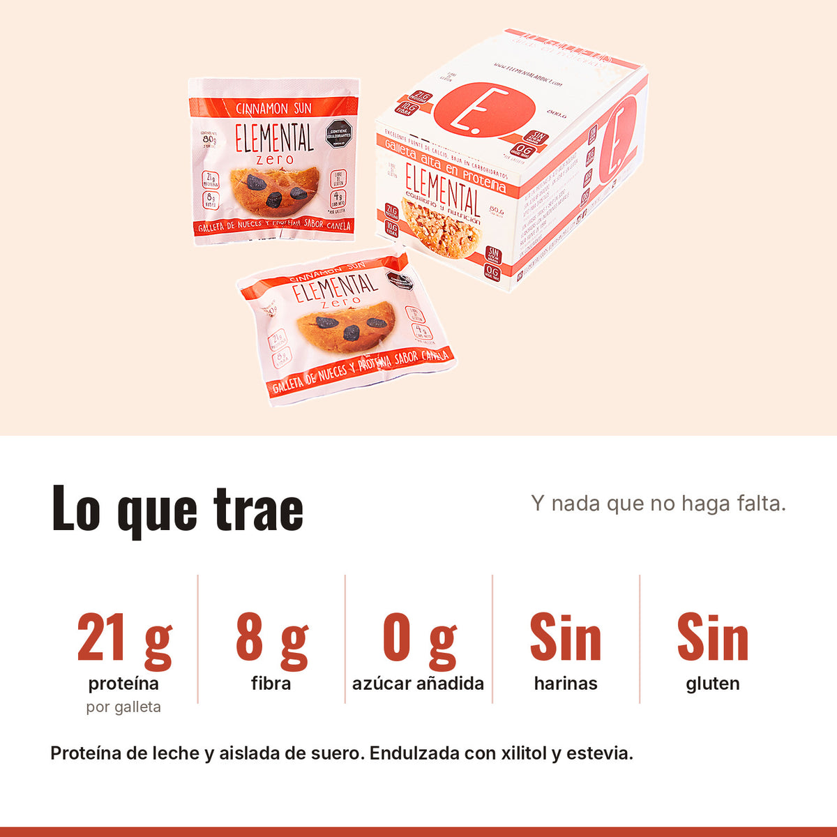 Galleta Canela y Pasas con Proteína Caja x 10: 21 g proteína, 8 g fibra, 0 g azúcar añadida, Sin harinas, Sin gluten