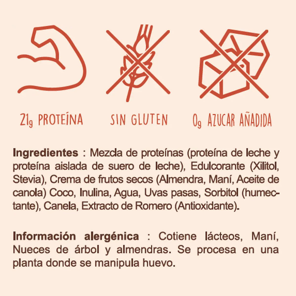 Ingredientes e información alergénica de Galleta Canela y Pasas con Proteína Caja x 10