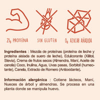Ingredientes e información alergénica de Galleta Canela y Pasas con Proteína Caja x 10