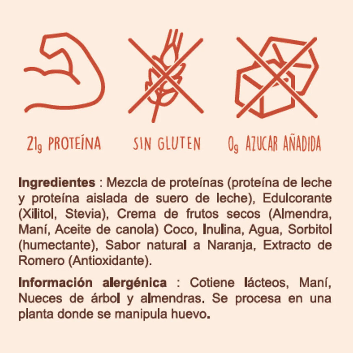 Ingredientes e información alergénica de Galleta Coco-Naranja con Proteína Caja x 10