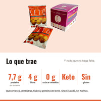 Galleta Keto Queso y Almendras Cheddar x 8: 7,7 g proteína, 4 g fibra, 0 g azúcar añadida, Keto, Sin gluten