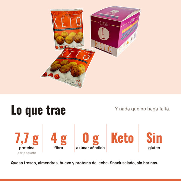 Galleta Keto Queso y Almendras Cheddar x 8: 7,7 g proteína, 4 g fibra, 0 g azúcar añadida, Keto, Sin gluten
