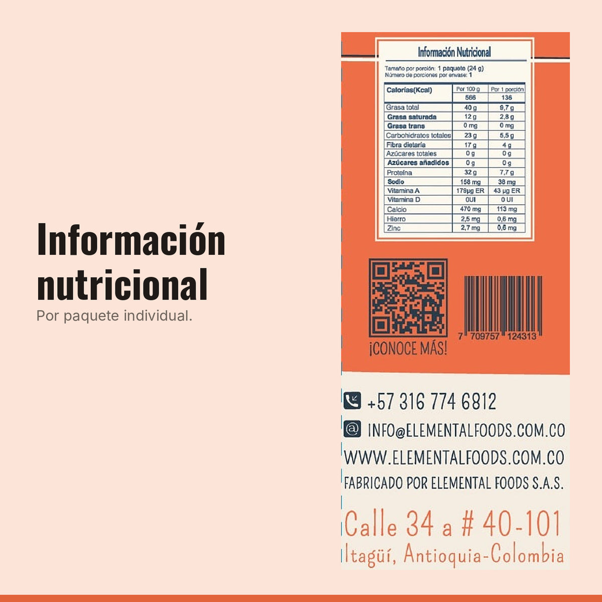 Tabla nutricional de Galleta Keto Queso y Almendras Cheddar x 8