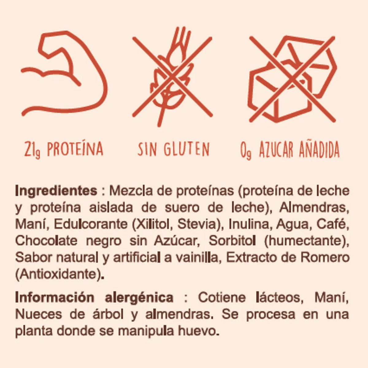 Ingredientes e información alergénica de Galleta Moka con Proteína Caja x 10