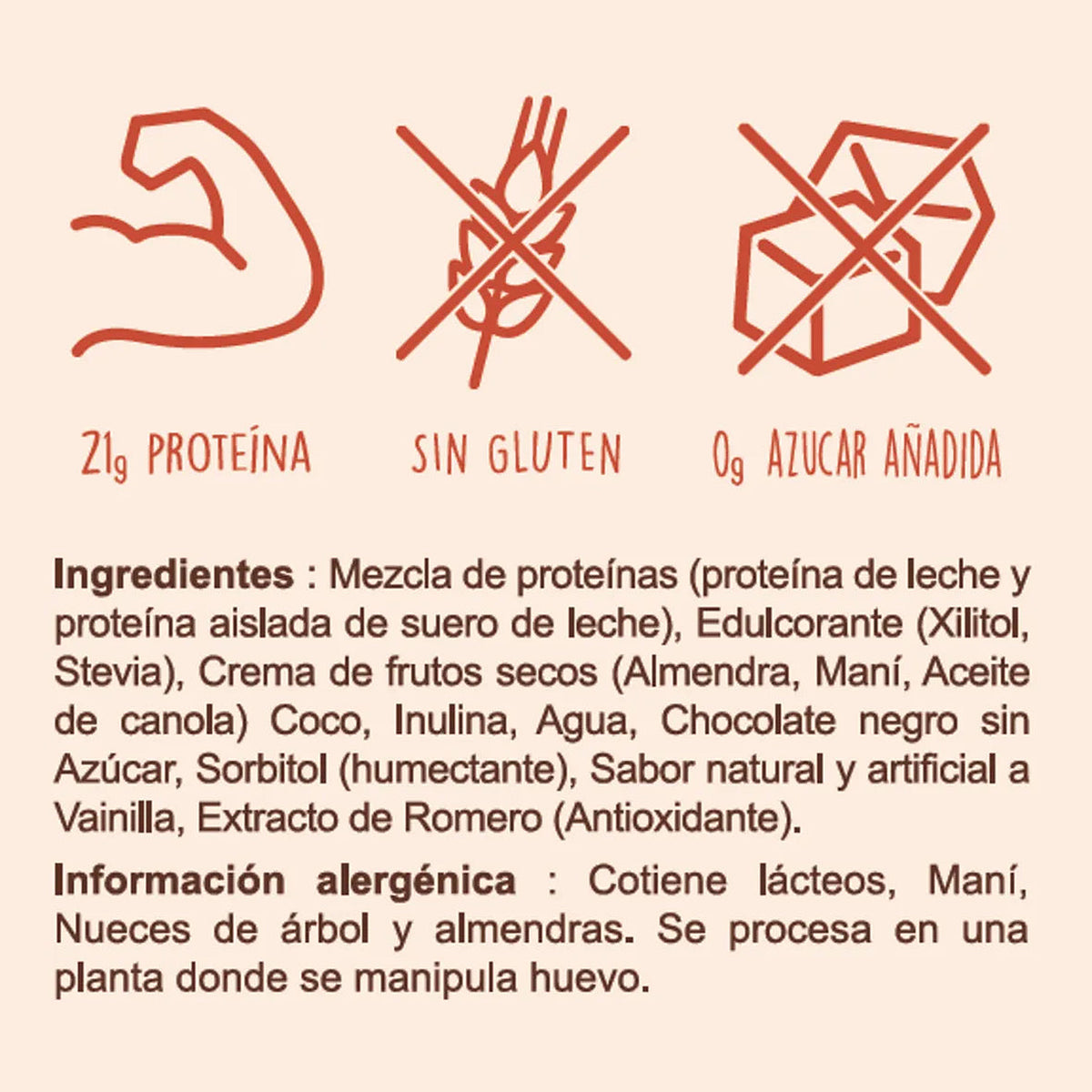 Ingredientes e información alergénica de Galleta Vainilla-Chips con Proteína Caja x 10