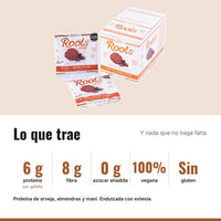 Galleta Vegana Roots Cacao x 12: 6 g proteína, 8 g fibra, 0 g azúcar añadida, 100% vegana, Sin gluten