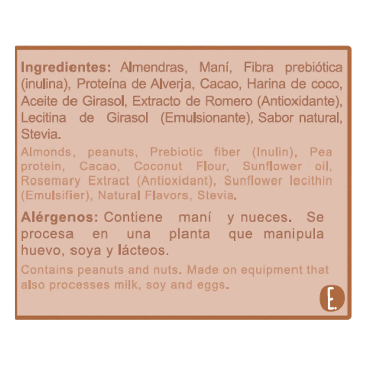Ingredientes e información alergénica de Galleta Vegana Roots Cacao x 12