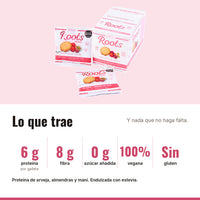 Galleta Vegana Roots Frutos Rojos x 12: 6 g proteína, 8 g fibra, 0 g azúcar añadida, 100% vegana, Sin gluten