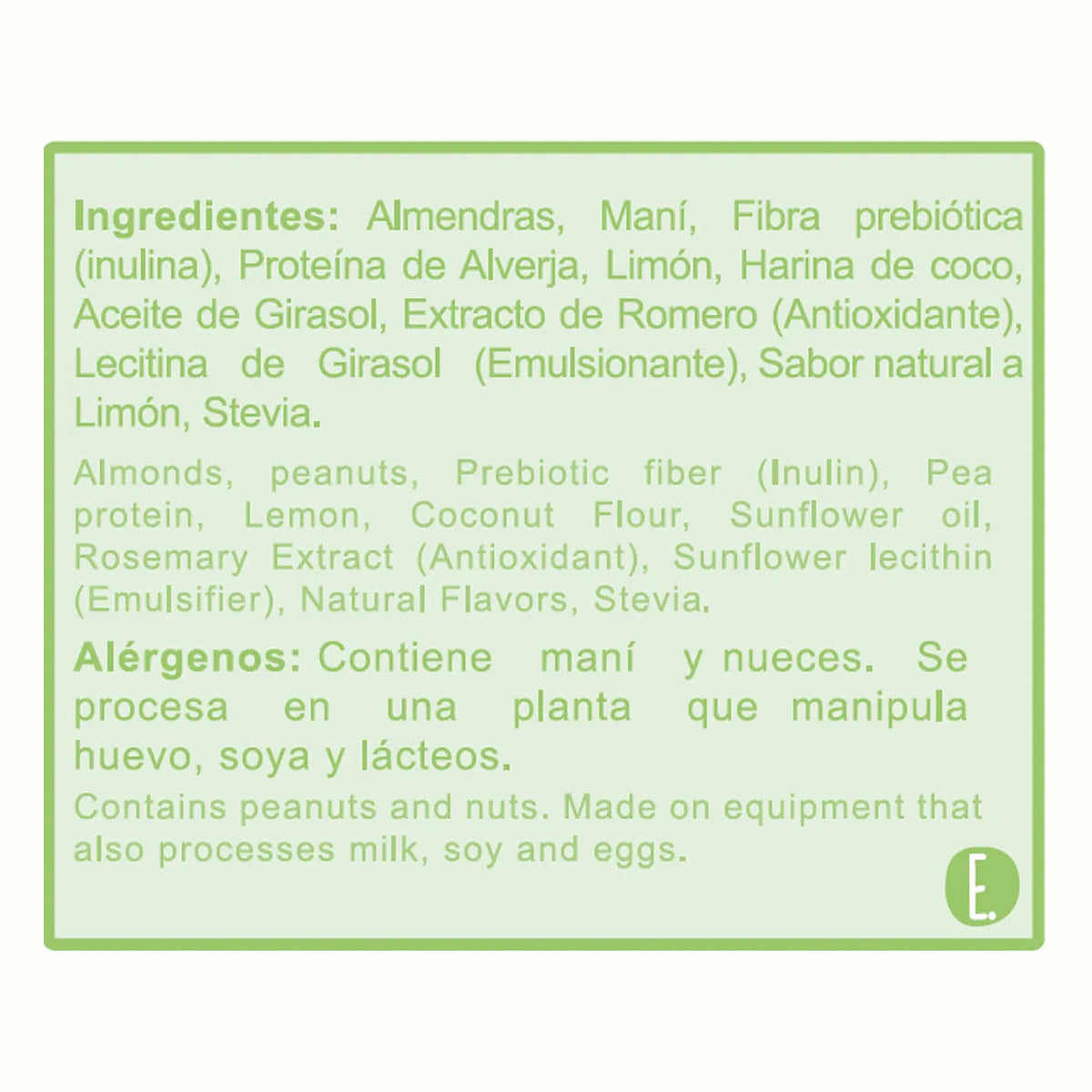Ingredientes e información alergénica de Galleta Vegana Roots Limón x 12