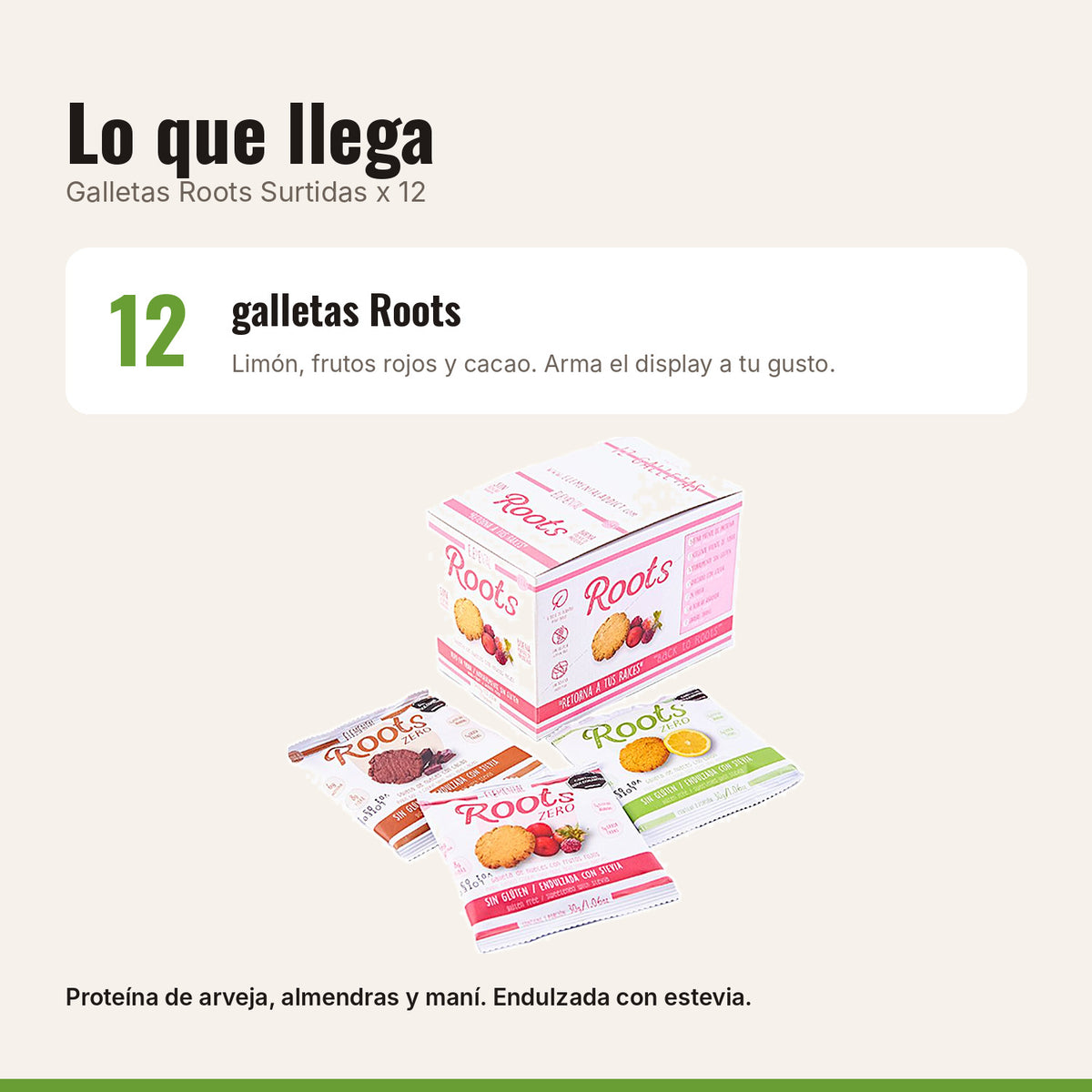 Qué incluye Galletas Veganas Roots Surtidas x 12