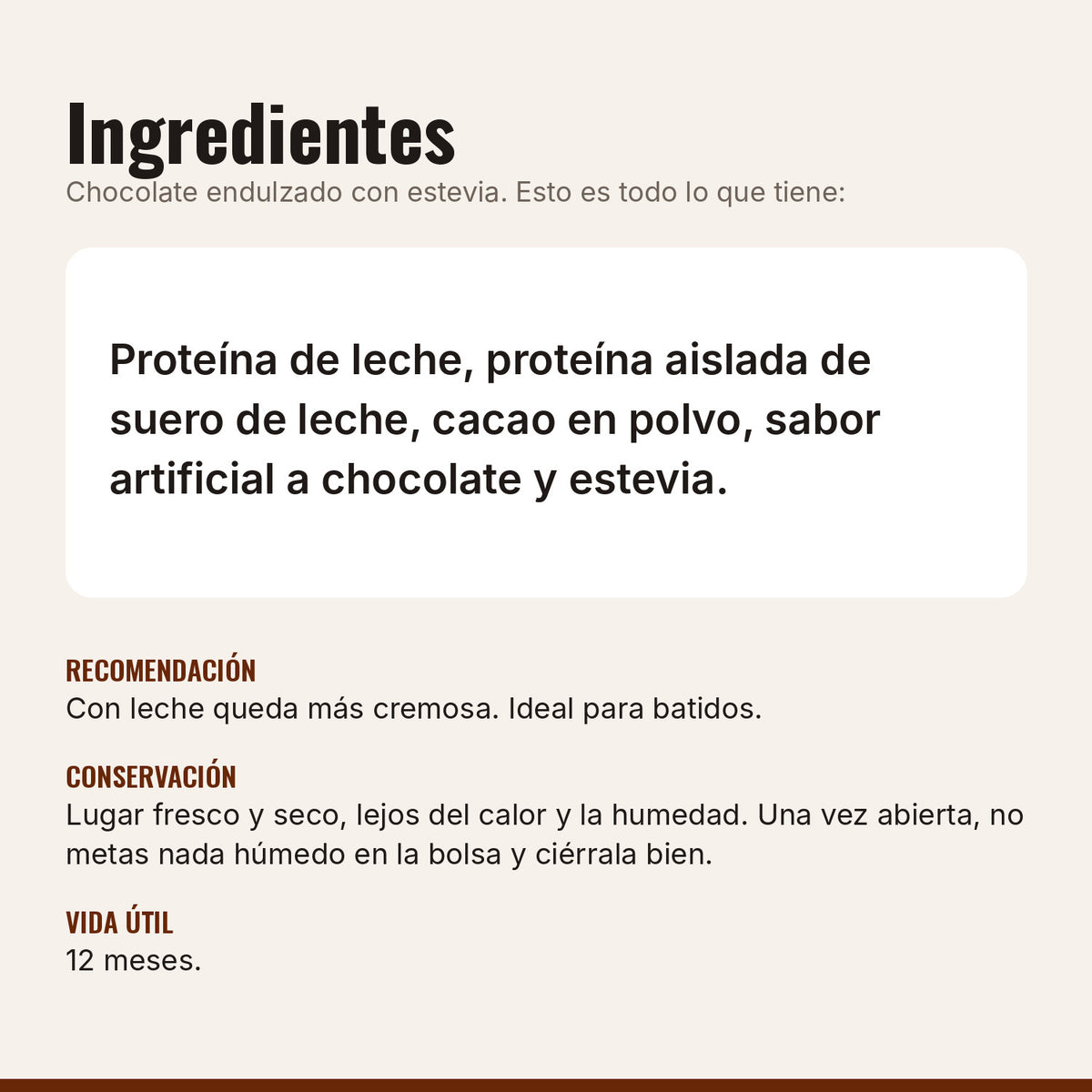 Ingredientes de la proteína chocolate