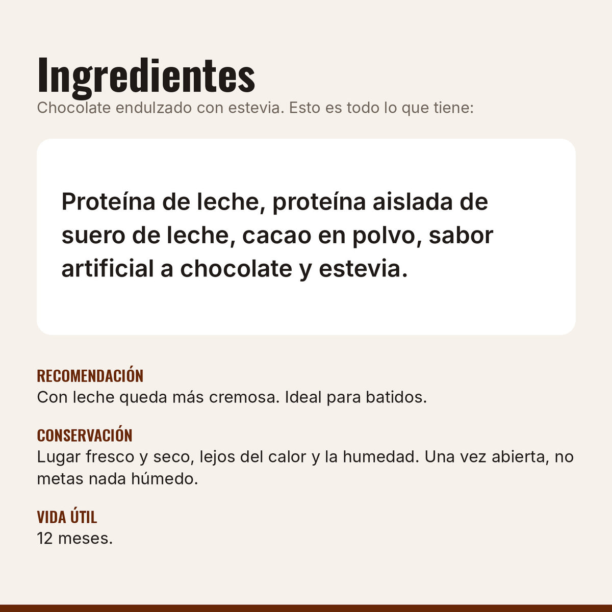Ingredientes de la proteína chocolate