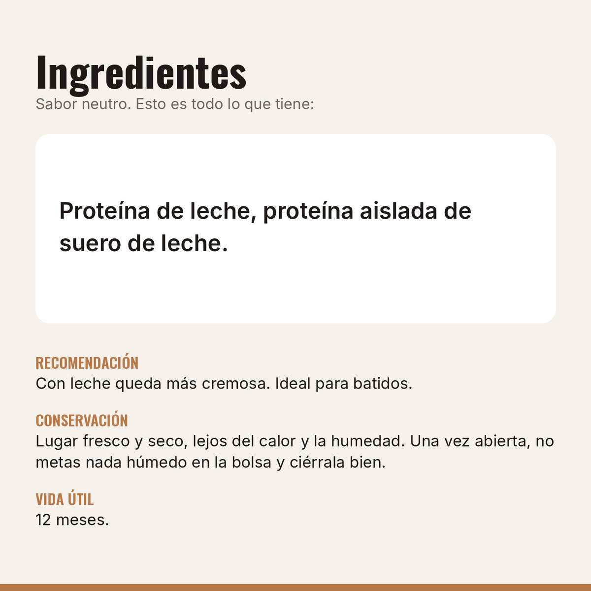Ingredientes de la proteína neutra