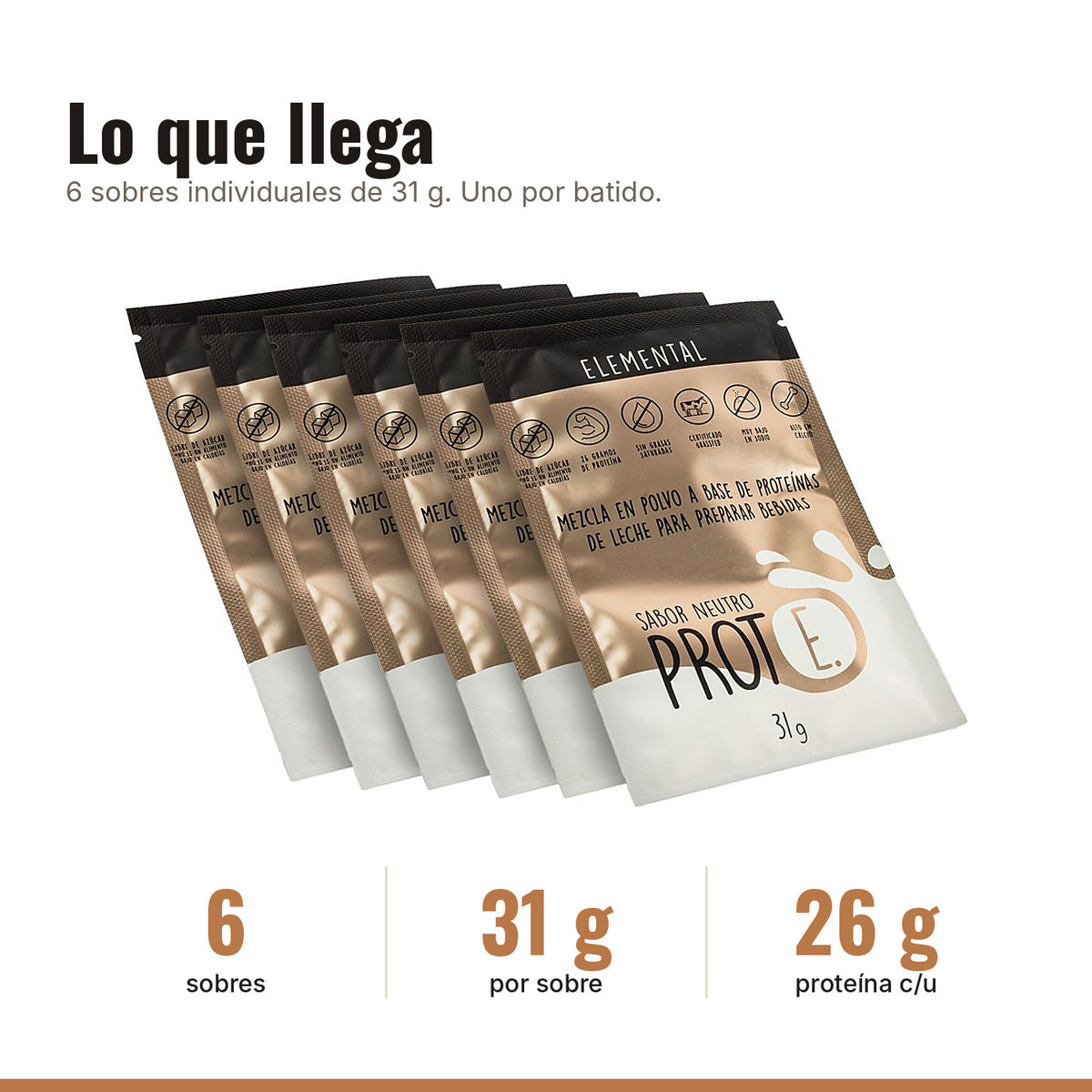 Six-pack de proteína neutra: 6 sobres de 31 g