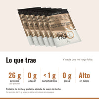 Proteína neutra: 26 g de proteína, 0 g de azúcar, menos de 1 g de carbohidratos, 0 g de grasa, alta en calcio