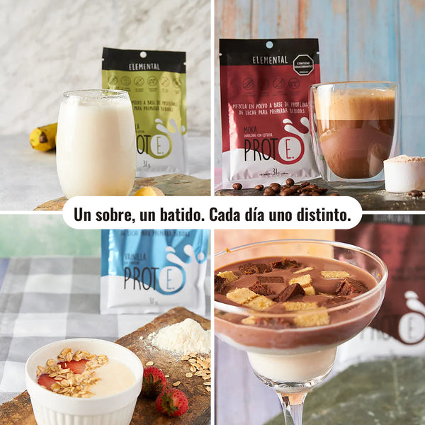 Batidos y preparaciones con proteína Elemental en varios sabores