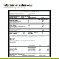 Tabla nutricional de la proteína vainilla con estevia por porción de 31 g
