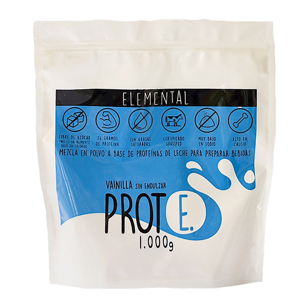 Bolsa de proteína en polvo de 1 kg Elemental Prote E. vainilla sin endulzar