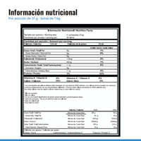 Tabla nutricional de la proteína vainilla sin endulzar