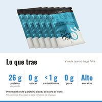 Proteína vainilla sin endulzar: 26 g de proteína, 0 g de azúcar, menos de 1 g de carbohidratos, 0 g de grasa, alta en calcio