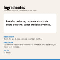 Ingredientes de la proteína vainilla sin endulzar